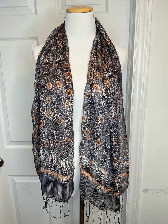 Unbranded Accessories - 2049 - 100% Silk Lightweight Brown and Orange Floral Scarf